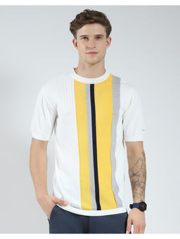 Monte Carlo - Mens White Striped Round Neck T-Shirt