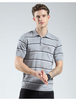Monte Carlo - Mens Grey Stripes Polo T-Shirt