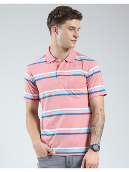Monte Carlo - Mens Pink Striped Polo T-Shirt