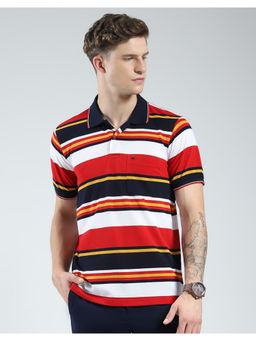 Monte Carlo - Mens Multi-Color Striped Polo T-Shirt