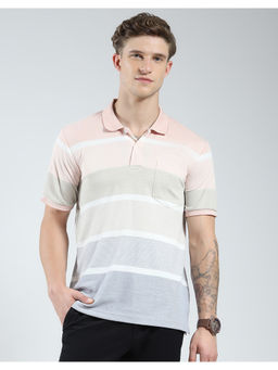 Monte Carlo - Mens Peach Striped Polo T-Shirt