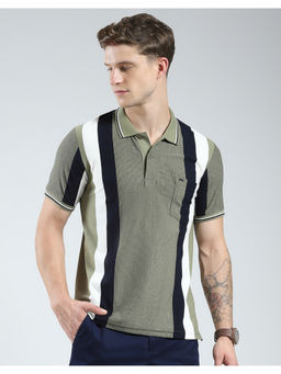 Monte Carlo - Mens Green Striped Polo T-Shirt
