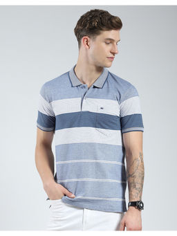 Monte Carlo - Mens Navy Blue Striped Polo T-Shirt