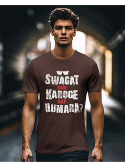 Bewakoof - Men's Chocolate Brown Swagat Typography T-shirt