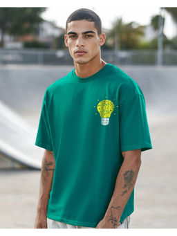 Bewakoof - Men's Green Light In Dark Typography Oversized T-shirt