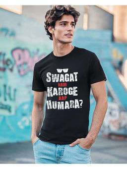 Bewakoof - Men's Jet Black Swagat Typography T-shirt