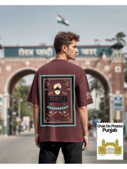 Bewakoof - Heavy Duty 1.0 Men's Chocolate Brown Punjab Jattitude Graphic Printed Oversized T-shirt