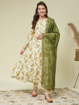 MOKOSH - Green Cotton Hand Embroidery Anarkali Kurta & Pant with Dupatta