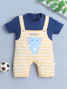 Bumzee - Yellow & Navy Girls Half Sleeves Thigh Length Romper