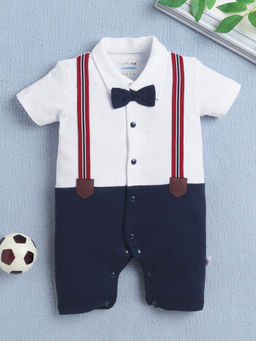 Bumzee - Navy & White Boys Half Sleeves Thigh Length Romper