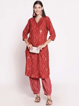 Shree - Women Muslin Pink Printed Kurta With Harem Pant (Set Of 2)