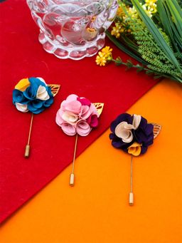 Yellow Chimes - Men Set Of 3 Floral Brooch Lapel pin