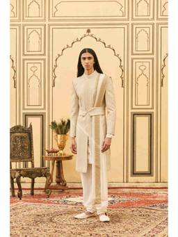 ITRH - Haimavati Brocade Ivory Sherwani and Kurta With Churidar And Dupatta