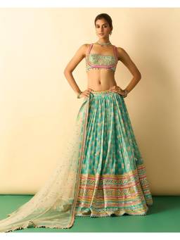 Gopi Vaid - Mannat Aqua Lehenga with Blouse & Dupatta Set