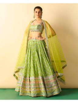Gopi Vaid - Mannat Green Lehenga with Blouse & Dupatta Set