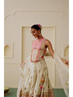 Gopi Vaid - Malika Ivory Lehenga with Blouse & Dupatta Set