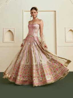 Gopi Vaid - Ameesha Beige Lehenga with Blouse & Dupatta Set