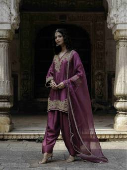 CHARU MAKKAR - Purple Sargun Kurta And Farshi Salwar With Dupatta