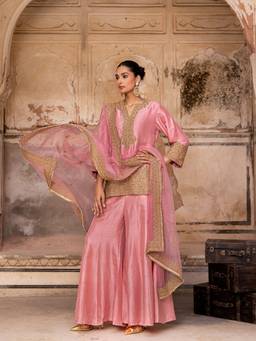 CHARU MAKKAR - Pink HANIA Kurta and Sharara with Dupatta