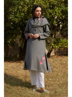 Raas By Ekta - Grey Earl Grey Kurta with Scarf