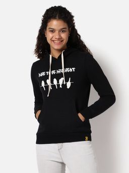 Campus Sutra - Womens Printed Hoodie Sweatshirt Black