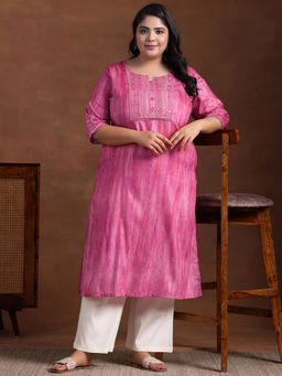 Extra love by Libas - Women Plus Size Pink Cotton Blend Kurta with Pocket
