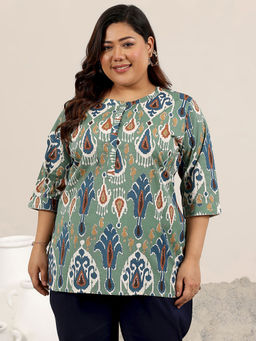 Extra love by Libas - Plus Size Women Green Ethnic Motif Printed Straight Kurti