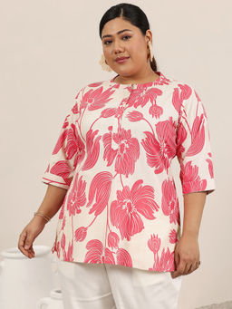Extra love by Libas - Plus Size Women Pink Floral Printed Straight Kurti