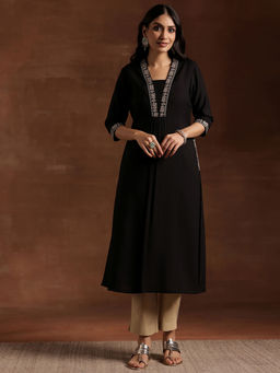 Libas - Black Floral Embroidered Yoke A-Line Kurta