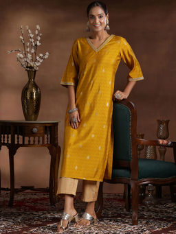 Libas - Mustard Ethnic Motif Printed Straight Kurta