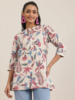 Libas - Off White Floral Printed Straight Kurti