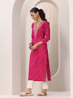 Libas - Pink Bandhani Printed Straight Kurta with Pocket