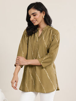 Libas - Olive Lehriya Panelled Straight Kurti