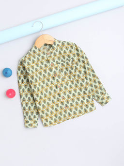 The Magic Wand - Yellow Full Sleeves Floral Printed Chinese Collar Casual Shirt