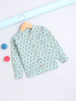 The Magic Wand - Blue Full Sleeves Floral Printed Chinese Collar Casual Shirt