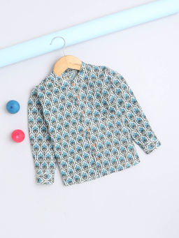 The Magic Wand - Blue Full Sleeves Floral Printed Chinese Collar Casual Shirt