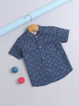 The Magic Wand - Half Sleeve Block Printed Shirt - Navy Blue