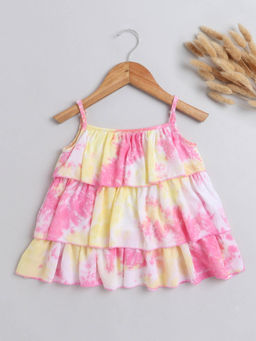 The Magic Wand - Pink Tie & Dye Printed Sleeveless Tiered Tops