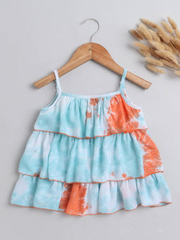 The Magic Wand - Blue Tie & Dye Printed Sleeveless Tiered Tops