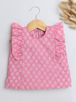 The Magic Wand - Pink Floral Printed Cotton Ruffle Sleeves Top