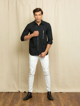 Echke - Black Shirt with Broad Zip and Pocket Zip Feature