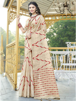 Sangam Prints - Maroon Cotton Woven Work Party Wear Saree with Unstitched Blouse