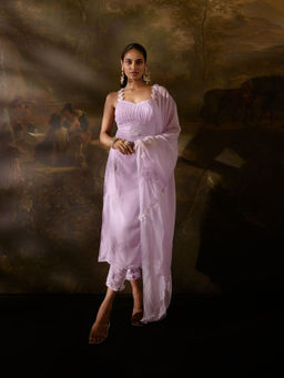 Saanjh by Lea - Sadida Lavender Floral Embroidered Kurta with Pant and Dupatta (Set of 3)