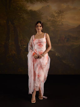 Saanjh by Lea - Zayra Pink Floral Kurta with Pant and Dupatta (Set of 3)