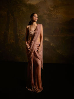 Saanjh by Lea - Aazina Blush Pink Pre-Stitched Saree with Stitched Blouse