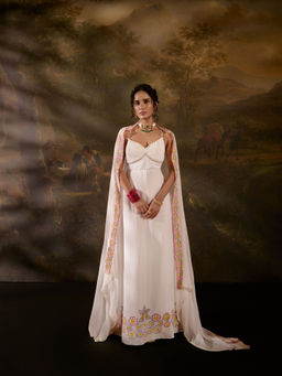 Saanjh by Lea - Aadyasha White Floral Anarkali with Churidar and Dupatta (Set of 3)