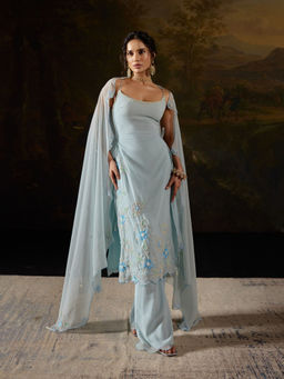 Saanjh by Lea - Raaya Blue Embroidered Kurta with Palazzo and Dupatta (Set of 3)