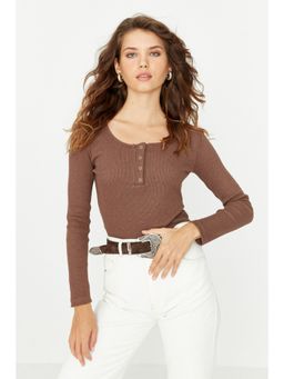 Trendyol - Womens Brown Textured Top