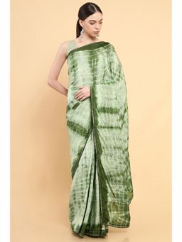 Soch - Women Green Silk Embroidered Saree with Stitched Blouse