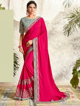 Odette - Red Crepe Silk Designer Saree with Unstitched Blouse